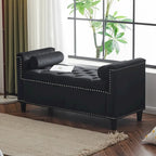 Banc de rangement, banc de lit queen en velours capitonné de 113 cm, banc d'entrée/salon avec accoudoirs, garniture cloutée