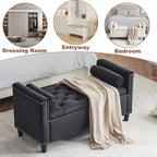 Banc de rangement, banc de lit queen en velours capitonné de 113 cm, banc d'entrée/salon avec accoudoirs, garniture cloutée