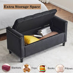 Banc de rangement, banc de lit queen en velours capitonné de 113 cm, banc d'entrée/salon avec accoudoirs, garniture cloutée