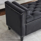 Banc de rangement, banc de lit queen en velours capitonné de 113 cm, banc d'entrée/salon avec accoudoirs, garniture cloutée