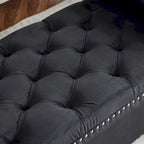 Banc de rangement, banc de lit queen en velours capitonné de 113 cm, banc d'entrée/salon avec accoudoirs, garniture cloutée