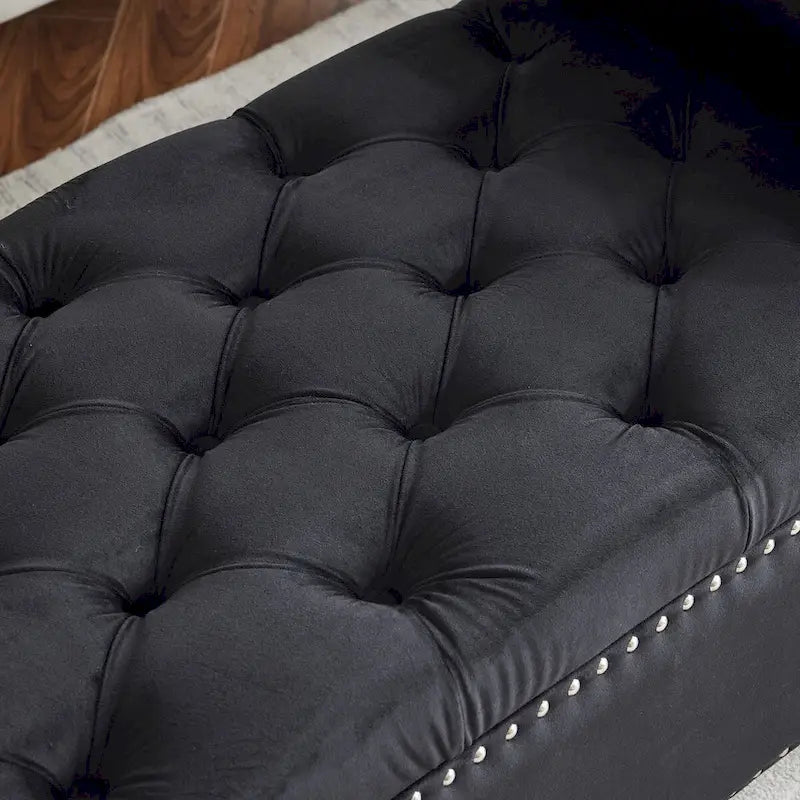 Banc de rangement, banc de lit queen en velours capitonné de 113 cm, banc d'entrée/salon avec accoudoirs, garniture cloutée