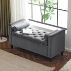 Banc de rangement, banc de lit queen en velours capitonné de 113 cm, banc d'entrée/salon avec accoudoirs, garniture cloutée