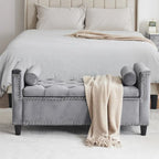 Banc de rangement, banc de lit queen en velours capitonné de 113 cm, banc d'entrée/salon avec accoudoirs, garniture cloutée