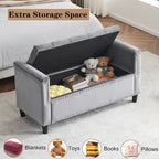 Banc de rangement, banc de lit queen en velours capitonné de 113 cm, banc d'entrée/salon avec accoudoirs, garniture cloutée