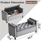 Banc de rangement, banc de lit queen en velours capitonné de 113 cm, banc d'entrée/salon avec accoudoirs, garniture cloutée