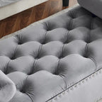 Banc de rangement, banc de lit queen en velours capitonné de 113 cm, banc d'entrée/salon avec accoudoirs, garniture cloutée