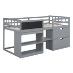 Twin Size Low Loft Bed with Rolling Desk, Shelf and Drawers