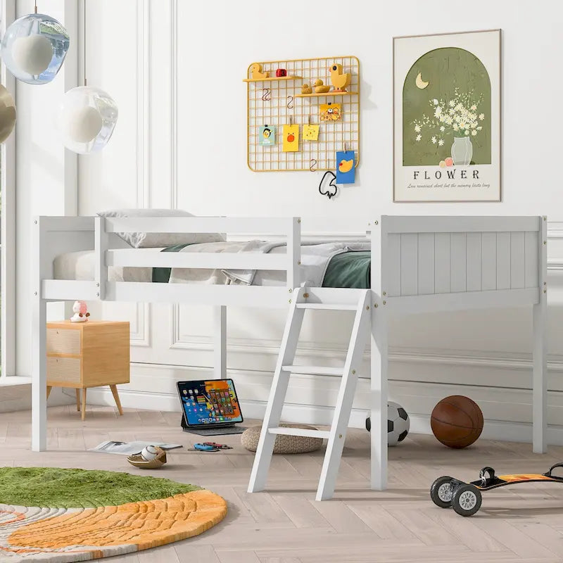 Lit mezzanine bas en bois Harper&Bright Designs avec échelle convertible