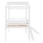 Lit mezzanine cabane une place avec toboggan, échelle et tableau, chambre d'enfant