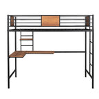 Lit mezzanine double en métal avec bureau et étagères