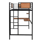 Lit mezzanine double en métal avec bureau et étagères