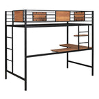 Lit mezzanine double en métal avec bureau et étagères