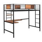 Lit mezzanine double en métal avec bureau et étagères