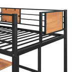 Lit mezzanine double en métal avec bureau et étagères