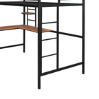 Lit mezzanine double en métal avec bureau et étagères