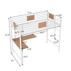 Lit mezzanine double en métal avec bureau et étagères