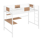 Lit mezzanine double en métal avec bureau et étagères