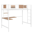 Lit mezzanine double en métal avec bureau et étagères