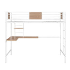 Lit mezzanine double en métal avec bureau et étagères