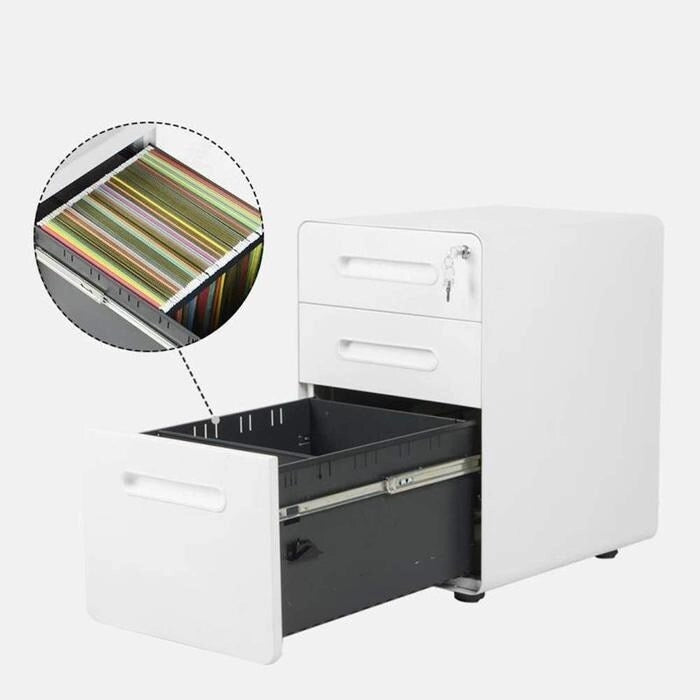 Classeur mobile en métal à 3 tiroirs avec clés de verrouillage et roulettes, rangement de bureau roulant