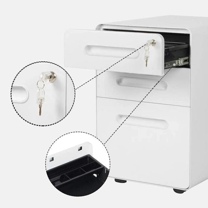 Classeur mobile en métal à 3 tiroirs avec clés de verrouillage et roulettes, rangement de bureau roulant