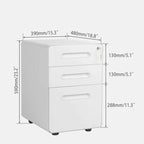 Classeur mobile en métal à 3 tiroirs avec clés de verrouillage et roulettes, rangement de bureau roulant