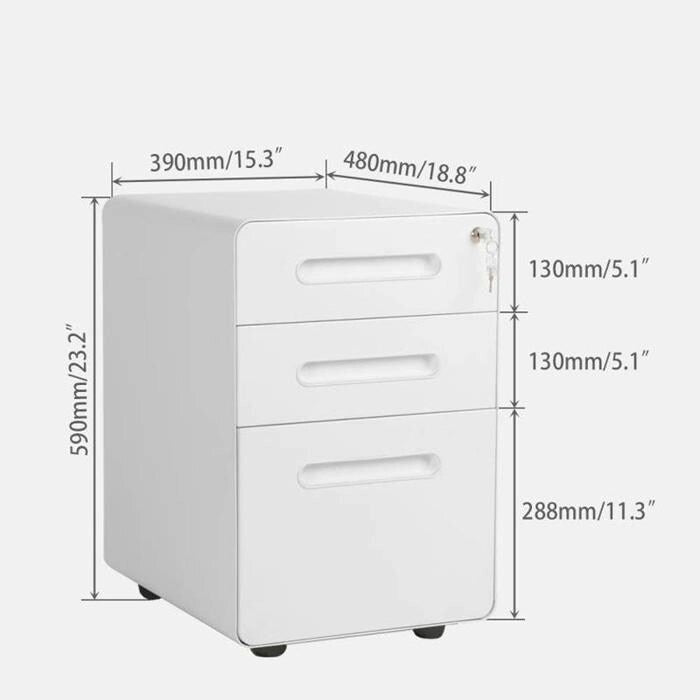 Classeur mobile en métal à 3 tiroirs avec clés de verrouillage et roulettes, rangement de bureau roulant