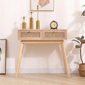 Table d'appoint avec deux tiroirs en rotin véritable, pieds de table en bois massif, peut être utilisée dans la salle à manger, le salon, la chambre