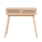 Table d'appoint avec deux tiroirs en rotin véritable, pieds de table en bois massif, peut être utilisée dans la salle à manger, le salon, la chambre
