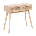 Table d'appoint avec deux tiroirs en rotin véritable, pieds de table en bois massif, peut être utilisée dans la salle à manger, le salon, la chambre