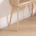 Table d'appoint avec deux tiroirs en rotin véritable, pieds de table en bois massif, peut être utilisée dans la salle à manger, le salon, la chambre