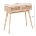 Table d'appoint avec deux tiroirs en rotin véritable, pieds de table en bois massif, peut être utilisée dans la salle à manger, le salon, la chambre