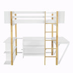 Lit mezzanine en bois avec armoire de rangement intégrée, compartiments et bureau pliable