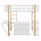 Lit mezzanine en bois avec armoire de rangement intégrée, compartiments et bureau pliable