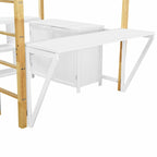 Lit mezzanine en bois avec armoire de rangement intégrée, compartiments et bureau pliable
