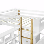Lit mezzanine en bois avec armoire de rangement intégrée, compartiments et bureau pliable