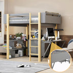 Lit mezzanine en bois avec armoire de rangement intégrée, compartiments et bureau pliable