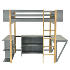 Lit mezzanine en bois avec armoire de rangement intégrée, compartiments et bureau pliable