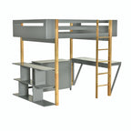 Lit mezzanine en bois avec armoire de rangement intégrée, compartiments et bureau pliable
