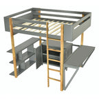 Lit mezzanine en bois avec armoire de rangement intégrée, compartiments et bureau pliable