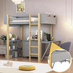 Lit mezzanine en bois avec armoire de rangement intégrée, compartiments et bureau pliable