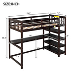 Lit mezzanine en pin avec étagères de rangement