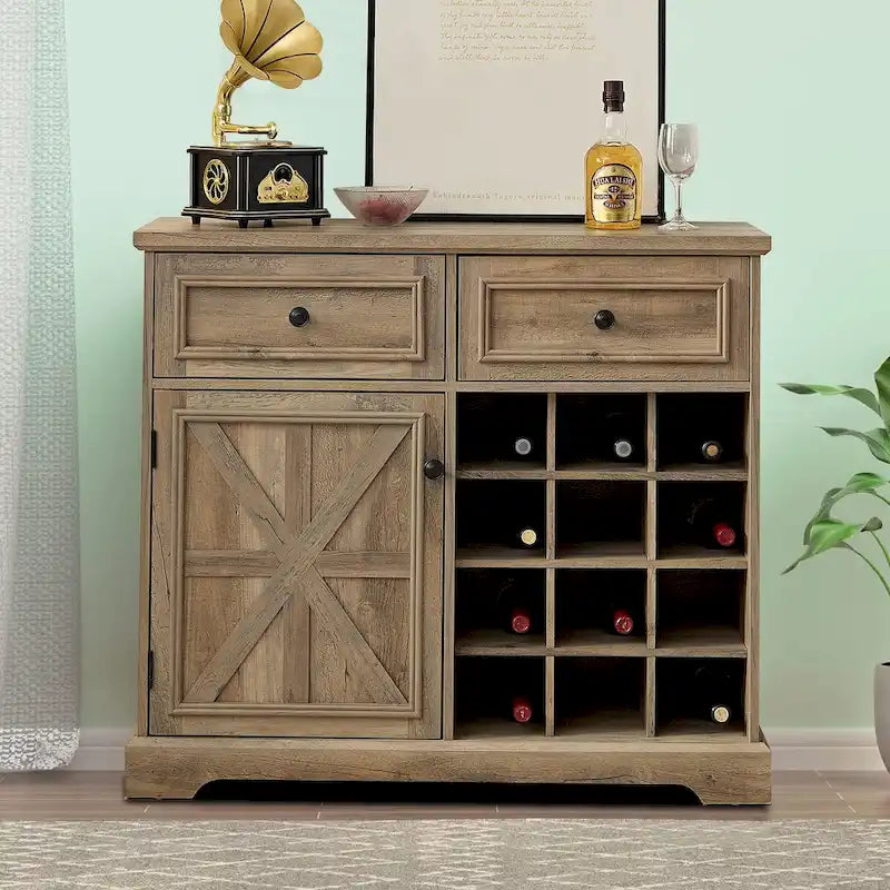 Buffet de style campagnard classique en bois avec porte-bouteilles amovibles