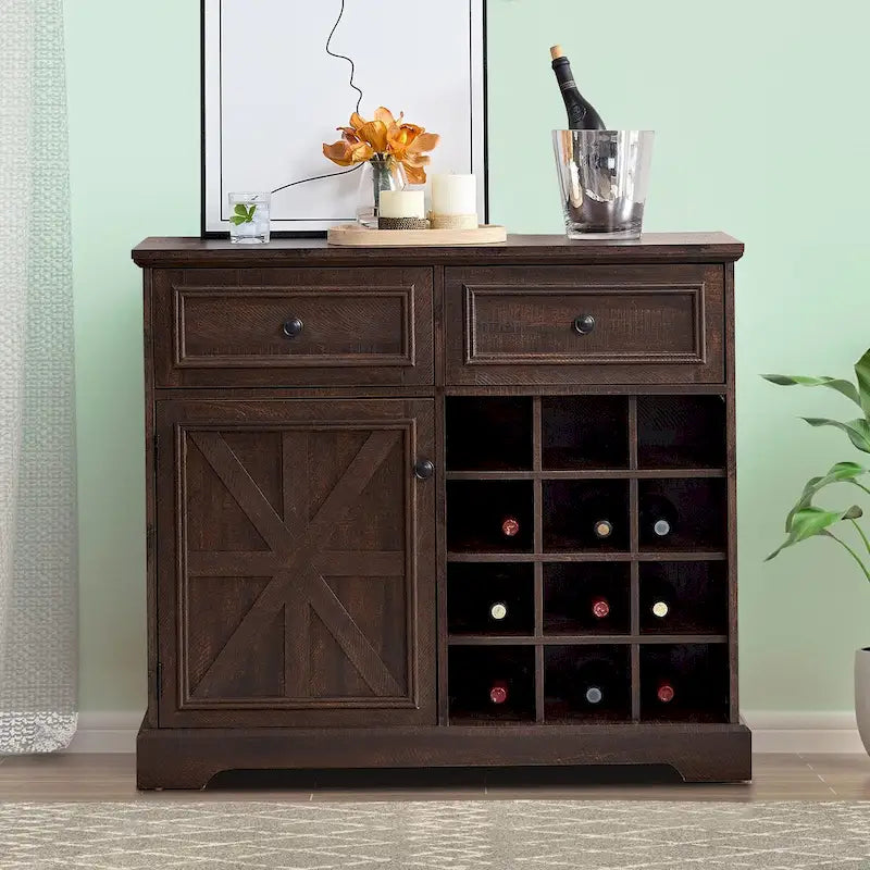 Buffet de style campagnard classique en bois avec porte-bouteilles amovibles