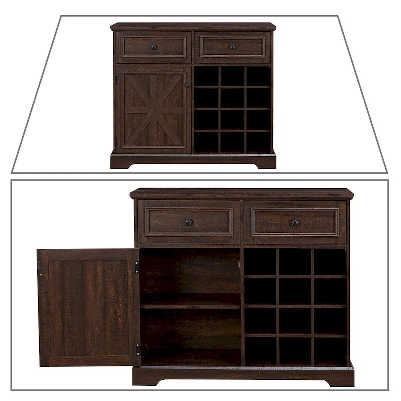 Buffet de style campagnard classique en bois avec porte-bouteilles amovibles