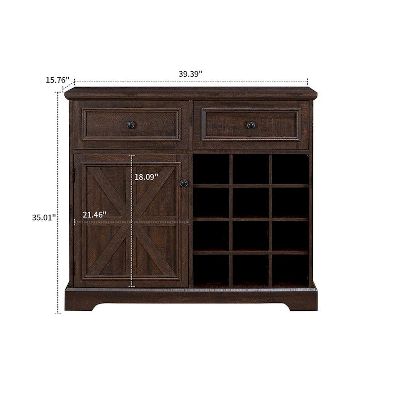 Buffet de style campagnard classique en bois avec porte-bouteilles amovibles