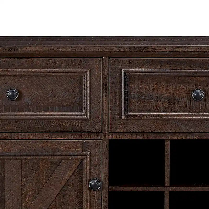 Buffet de style campagnard classique en bois avec porte-bouteilles amovibles