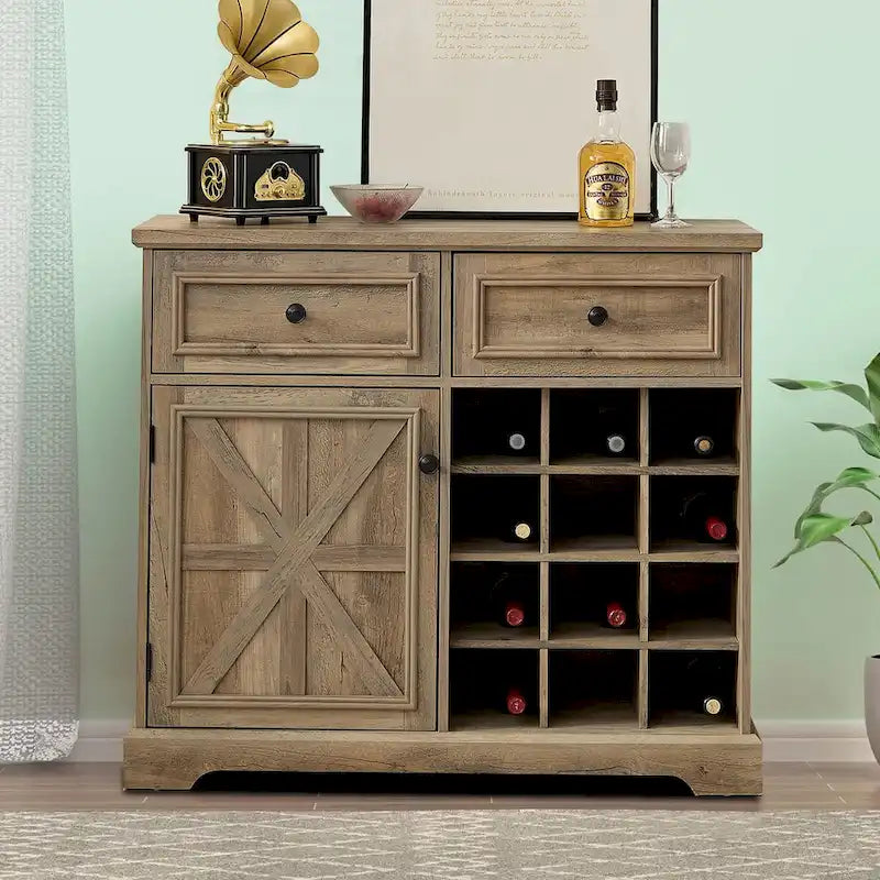 Buffet de style campagnard classique en bois avec porte-bouteilles amovibles