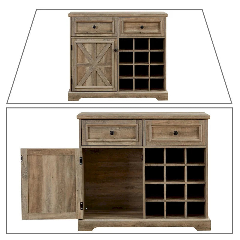 Buffet de style campagnard classique en bois avec porte-bouteilles amovibles